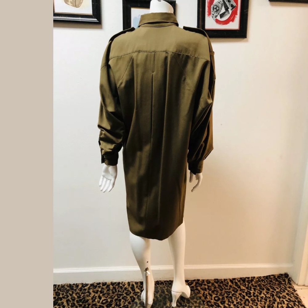 Vintage Ellen Tracy Olive Green L/S Shirt Dress 10 - Picture 4 of 9